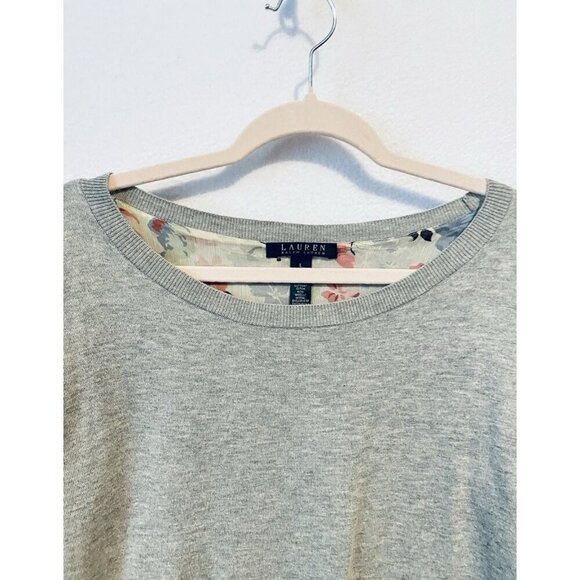 Ralph Lauren Sweater Womens Large Gray Lightweight Knit Chiffon Floral Hem Boho - Picture 2 of 7